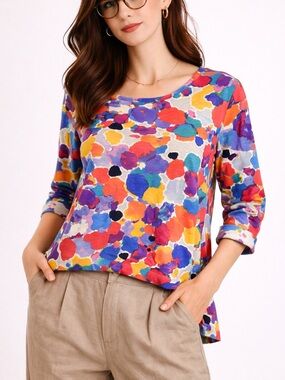 Habitat Abstract Print Cotton Top Artsy Teacher Lagenlook Relaxed Fit M/L